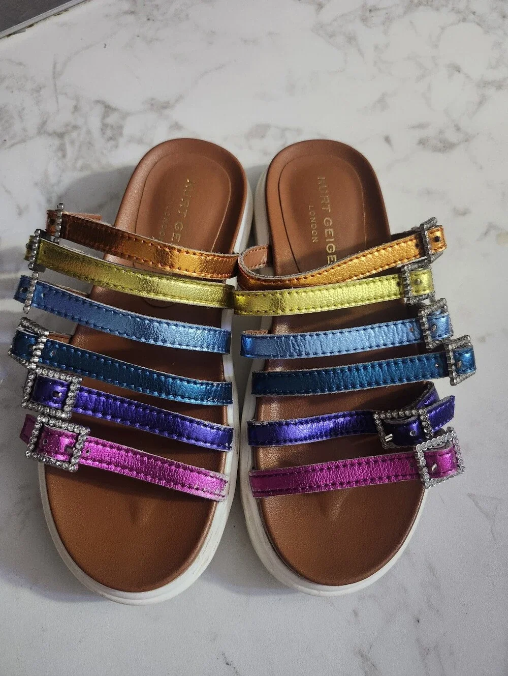 Kurt Geiger London Multi-Strap Metallic Slide Sandals
